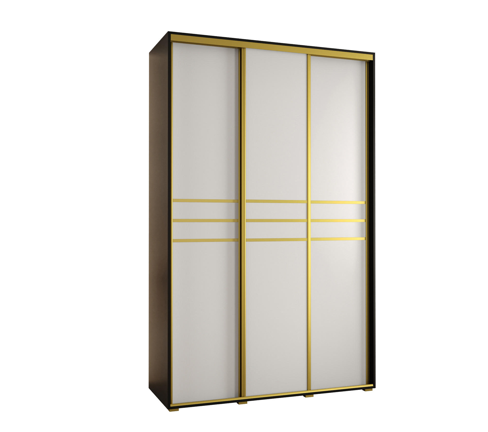 Abiks Möbel Schwebetürenschrank Schwarz, Weiß, Gold 150x235x45 cm