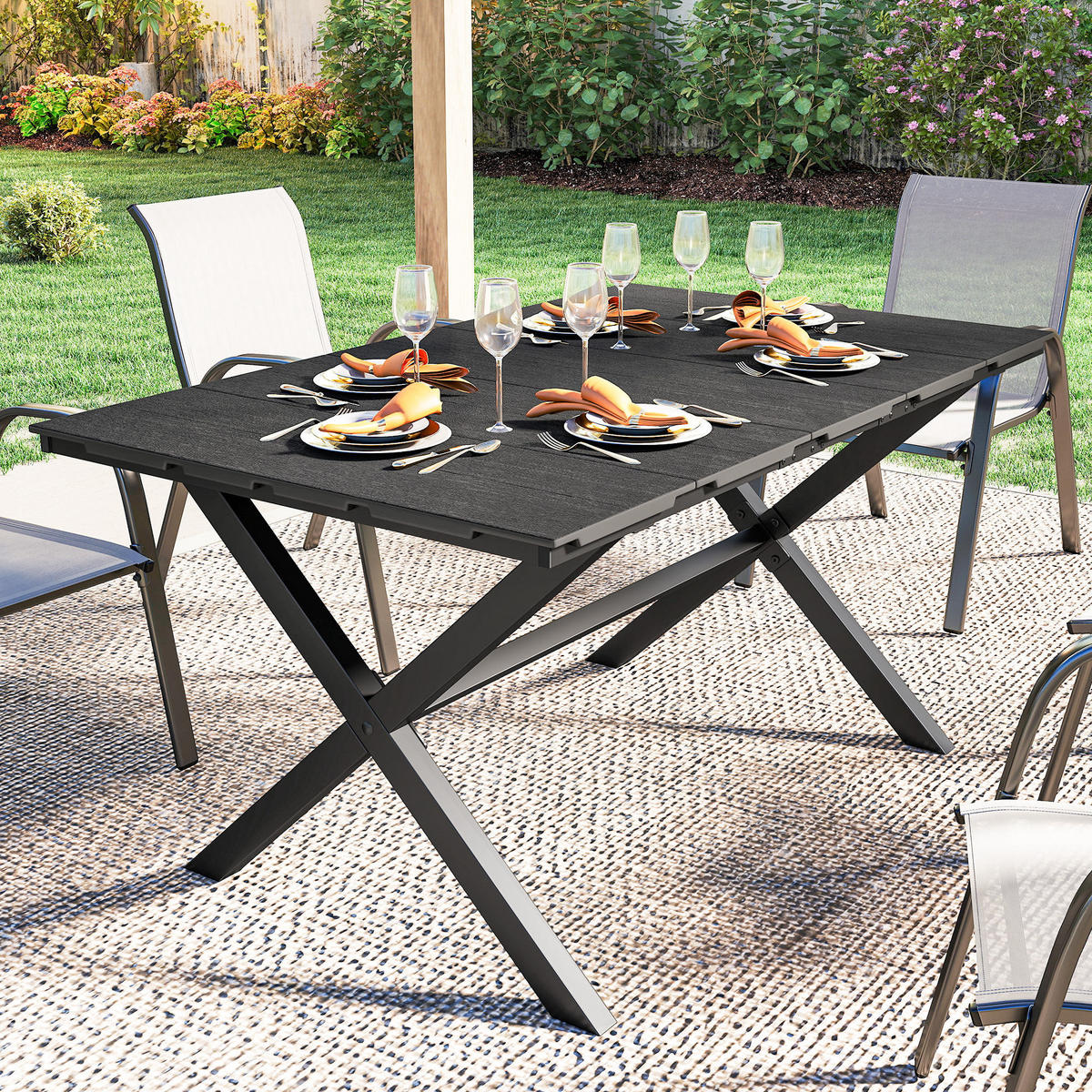 GARTENTISCH DE-14209 rechteckig 150x90 cm, für 4-6 Personen Schwarz - Schwarz, Metall (150/90/74cm) - ComfortXL