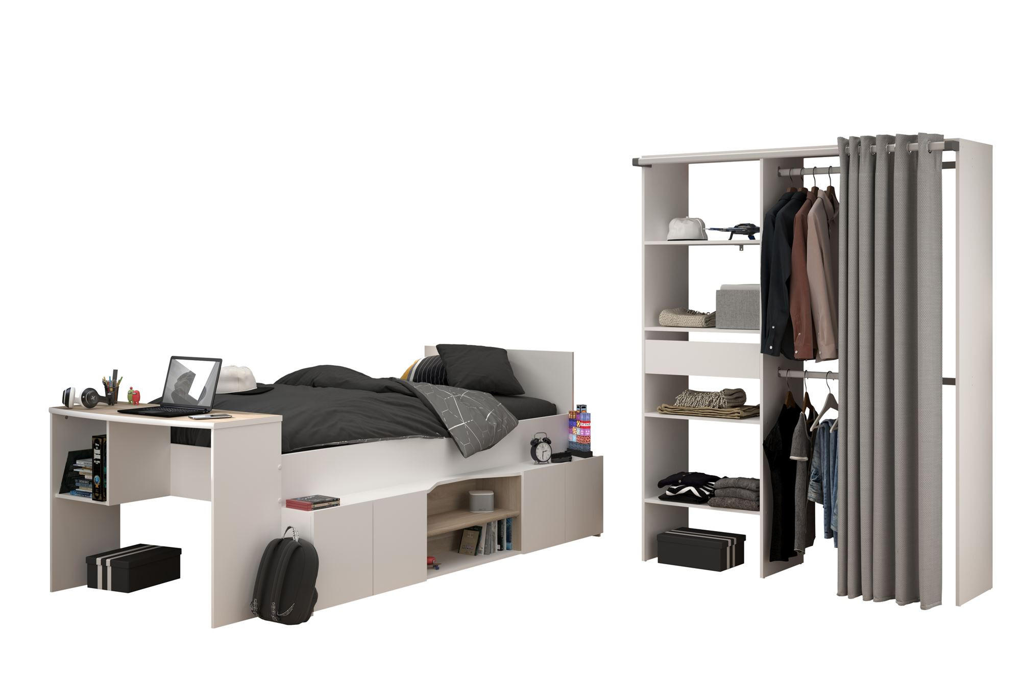 KINDERZIMMER-SET 2-tlg. Parisot Cleo 11 Holzdekor Weiß/Grau - Weiß/Grau, Kunststoff (100/1/200cm) - 58aufmkessel