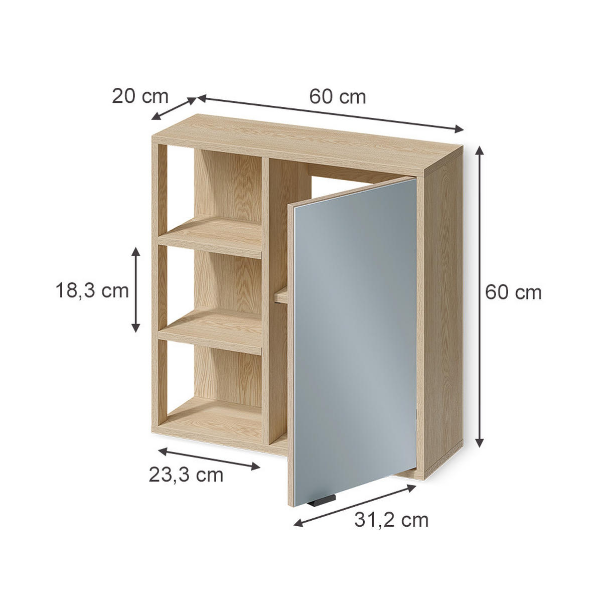 BADSPIEGELSCHRANK Arven, Eiche, 60 x 60 cm - Eichefarben, Holzwerkstoff (60/60/20cm) - Vicco