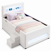 POLSTERBETT 90/200 mit Schublade, LED und USB in Weiß - Weiß, Holzwerkstoff/Textil (90/200cm) - EVRYAE