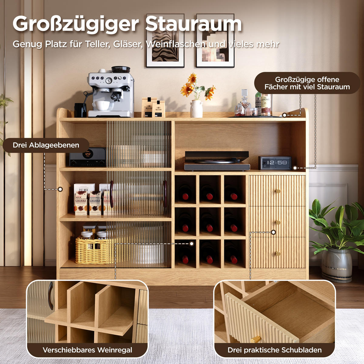 GESCHIRRSCHRANK Naturfarben 120/30/85 - Naturfarben, Holzwerkstoff (120/85/30cm)