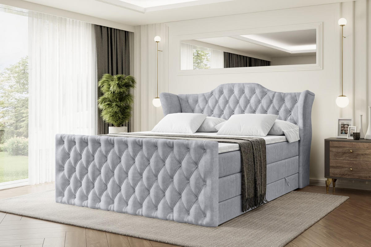 BOXSPRINGBETT VILA-Z KING - 160x200 - H3/H4 - Hellgrau - Hellgrau, Holzwerkstoff (160/200cm) - ALTDECOR