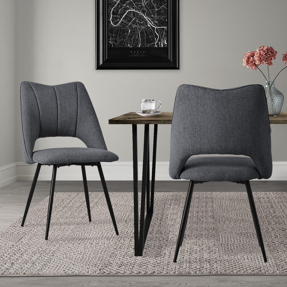 ESSZIMMERSTUHL Grau 2er Set - Grau, Metall (57/89/53cm) - ML-DESIGN