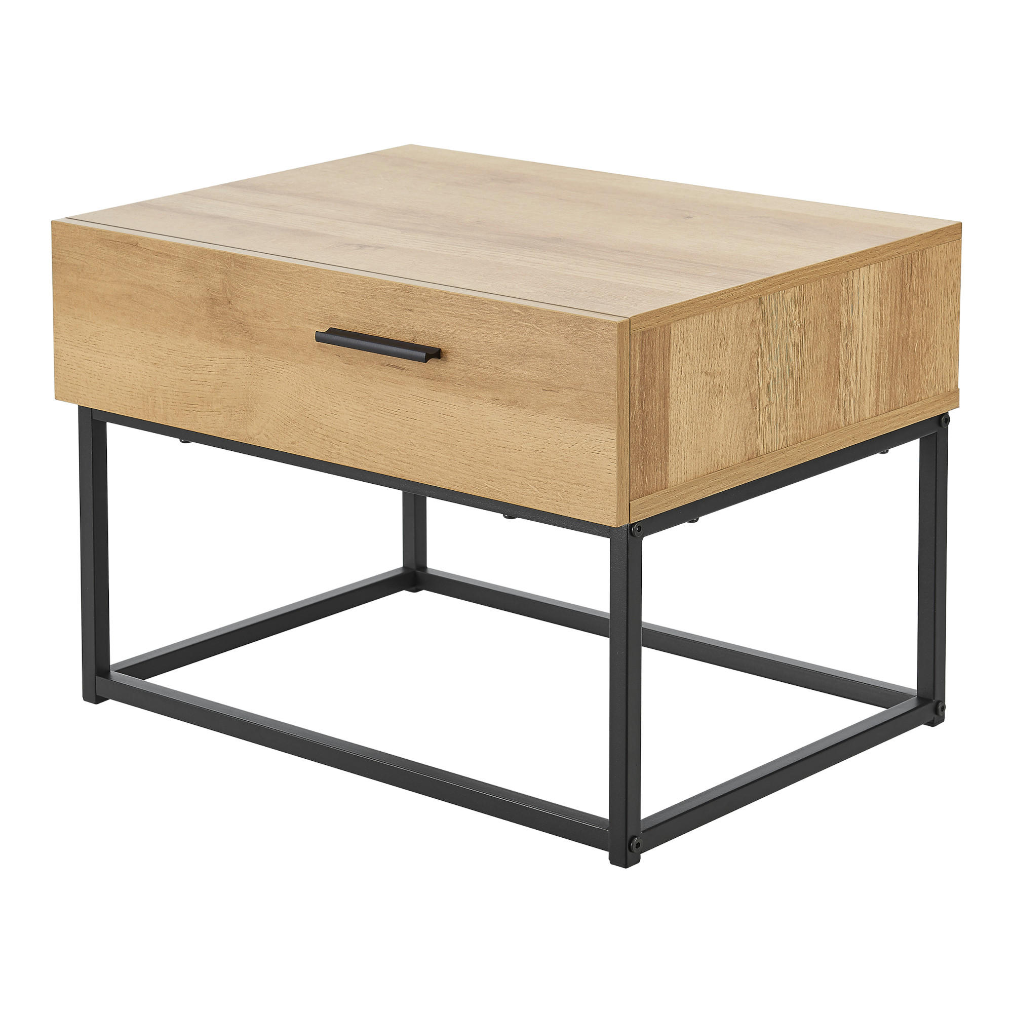 NACHTTISCH Lavangen - Eichefarben/Schwarz, Holzwerkstoff/Metall (55/39/40cm) - [en.casa]
