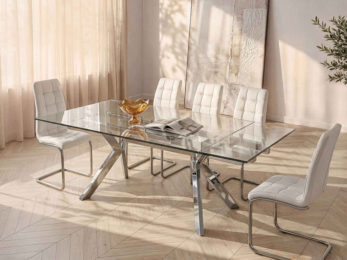 ESSTISCH - 6 Personen, 8 Personen - Glas - Transparent, Silberfarben VELIKA - Transparent/Silberfarben, Glas (90/160/76cm) - Vente-Unique