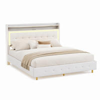 POLSTERBETT mit USB und LED 140x200 cm Leinen Beige - Beige, Holz (140/200cm) - Meubliv