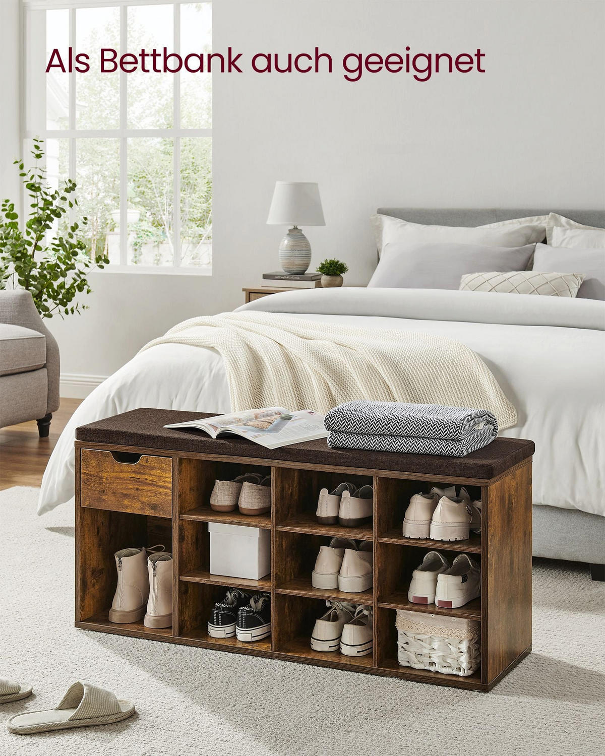 SCHUHBANK MARRAKECH - Braun, Holzwerkstoff (104/48/30cm) - Hansiro