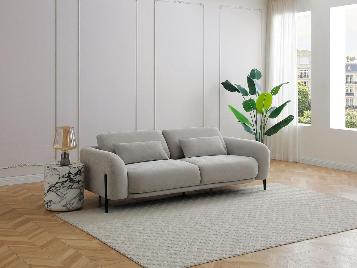 SOFA 3-Sitzer mit verstellbarer Rückenlehne - Stoff Hellgrau - ARAVIO - Hellgrau, Textil (102/100/210cm) - Vente-Unique