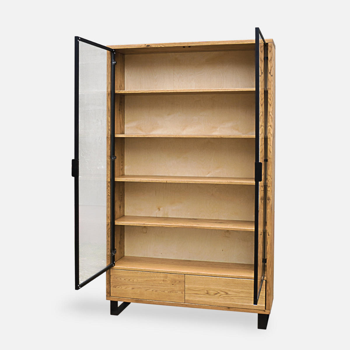 HOLZVITRINE im Loft-Stil mit Schubladen DELIO IV - Eichefarben, Holz (120/210/30cm) - Rawood Furniture