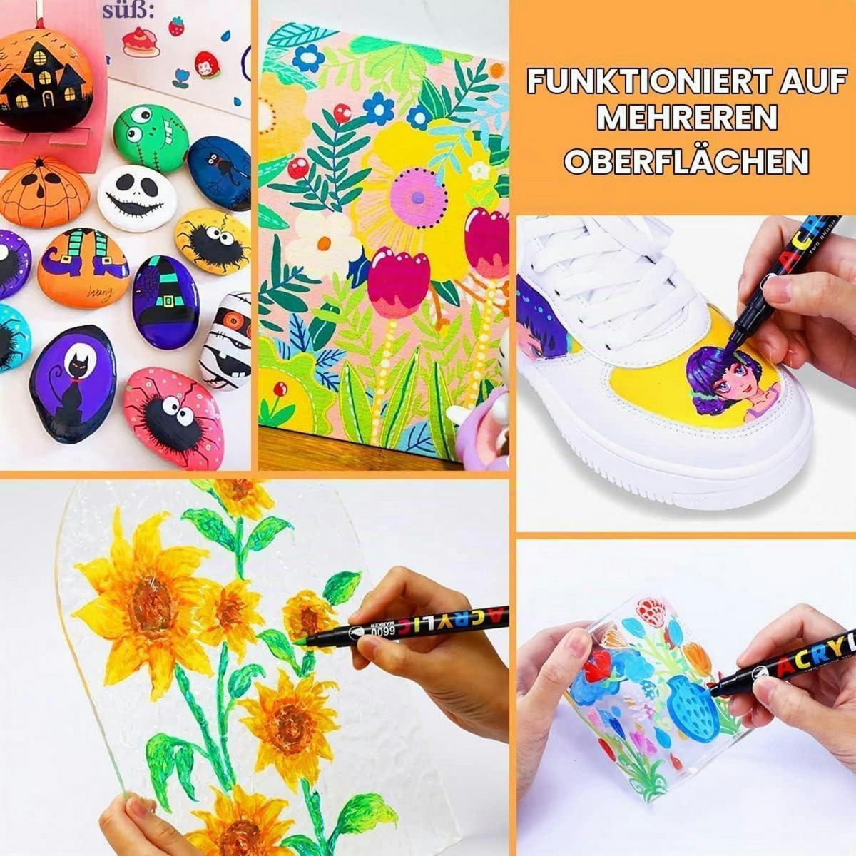 ACRYLSTIFTE 60er Set mit zwei Pinselspitzen - Multicolor, Kunststoff (1/1/15cm)