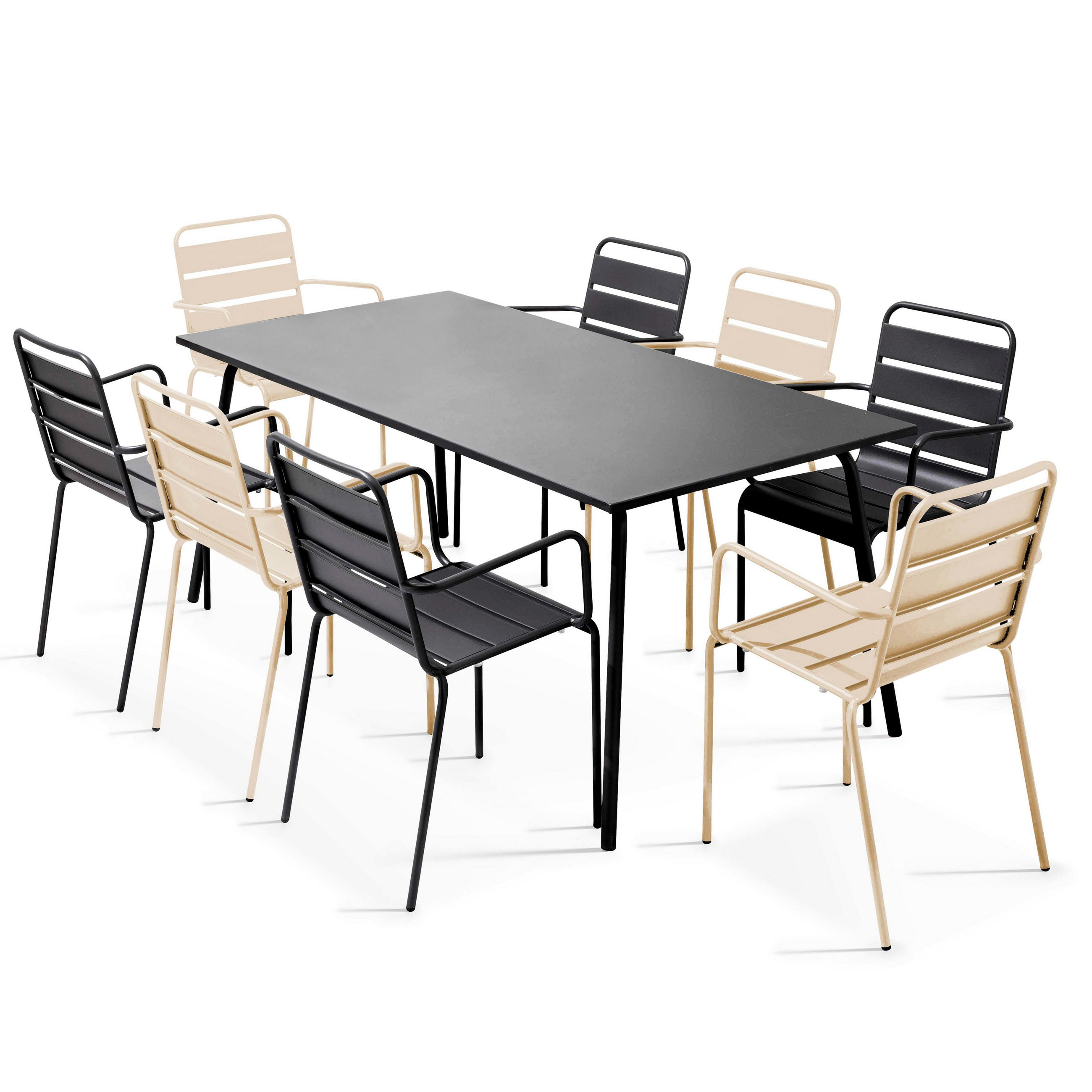 GARTENSET 9-tlg.,Grau/Elfenbeinfarbe - Creme/Grau, Metall - Oviala