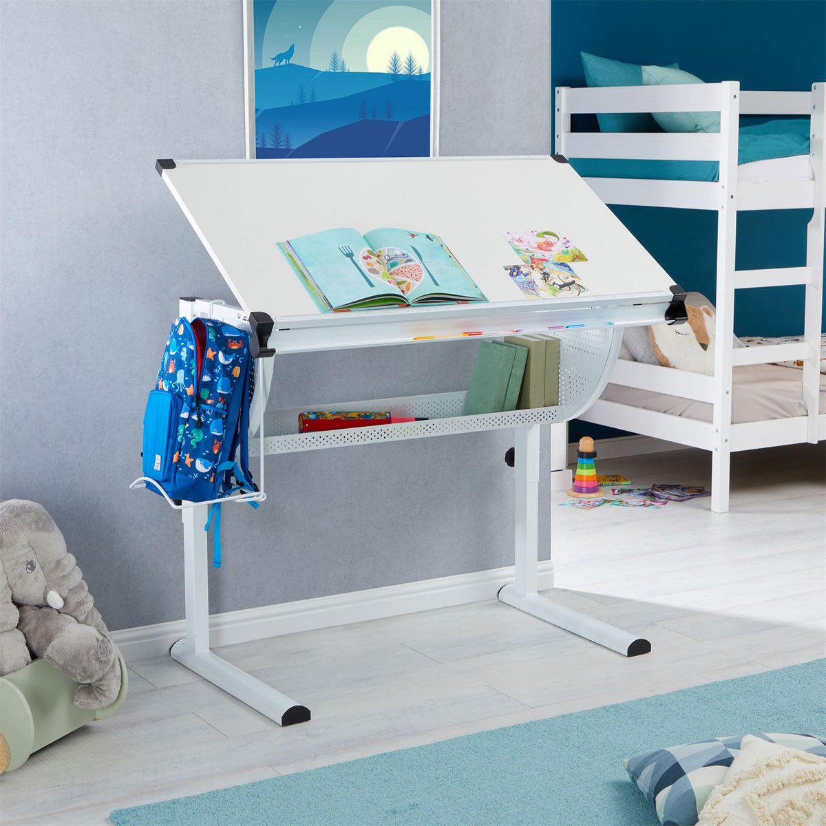 KINDERSCHREIBTISCH SARI - Weiß, Holzwerkstoff/Metall (111/93/60cm) - CARO-Möbel