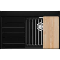 SPÜLBECKEN Sydney, 2-er set Schwarz Metallic 78/50 cm 1 Becken + Ablauf-Set + Küchenzubehörset ab 50er Unterschrank - Chromfarben/Schwarz Hochglanz, Kunststoff (78/20/50cm) - Primagran