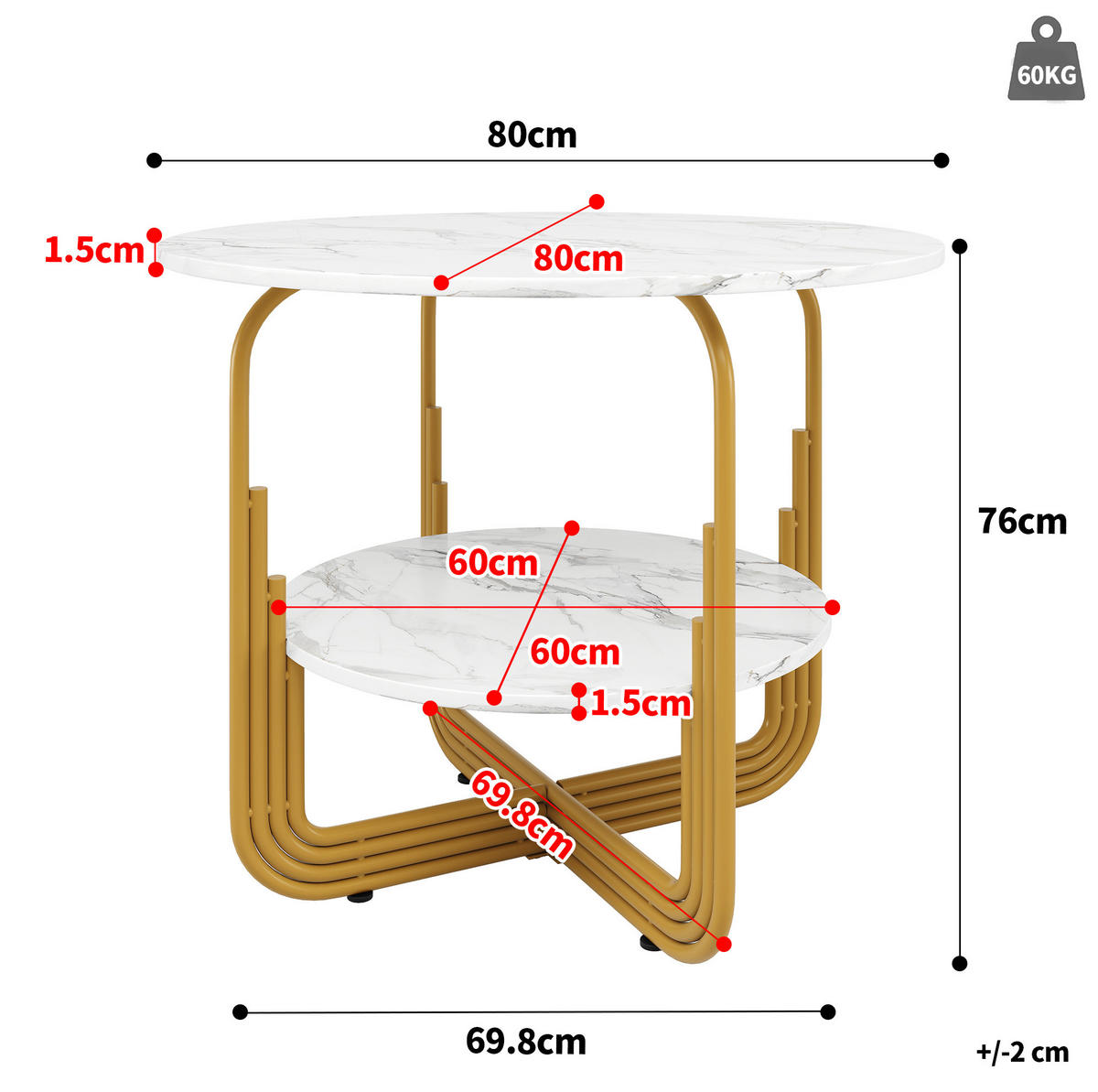 JEDÁLENSKÝ stôl 80/80/76 cm z MDF v mramorovom dekore, zlatý - zlatá, kompozitné drevo (80/80/76cm) - BEAOK