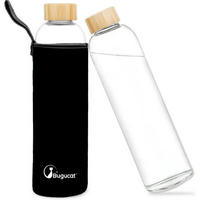 TRINKFLASCHE Glas 1L mit Schutzhülle Schwarz - Schwarz, Glas (7.5/7.5cm)