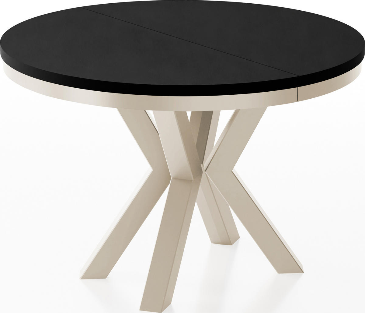 ESSTISCH Clara Beige Cashmere runder ausziehbarer, Schwarz 100-180/100/76 cm - Kaschmir/Schwarz, Holzwerkstoff/Metall (100/100/76cm) - WFL GROUP