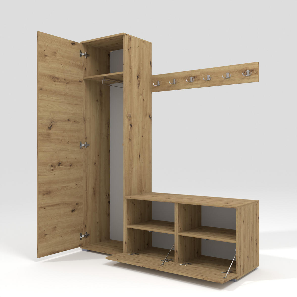 GEPOLSTERT Garderoben-Set Nela II LUX (Spiegel – Farbe Eiche Artisan + Stoff Trinity 16) - Silberfarben/Schwarz, Holz/Holzwerkstoff (150/187/40cm) - Ravio