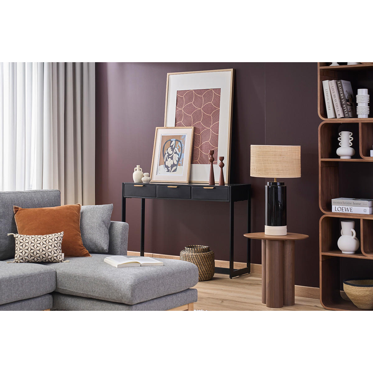 KONSOLE Schubladen Schwarz Vergoldet B115 cm AVIDAN - Dunkelbraun, Holz (115/35/76.5cm) - Miliboo