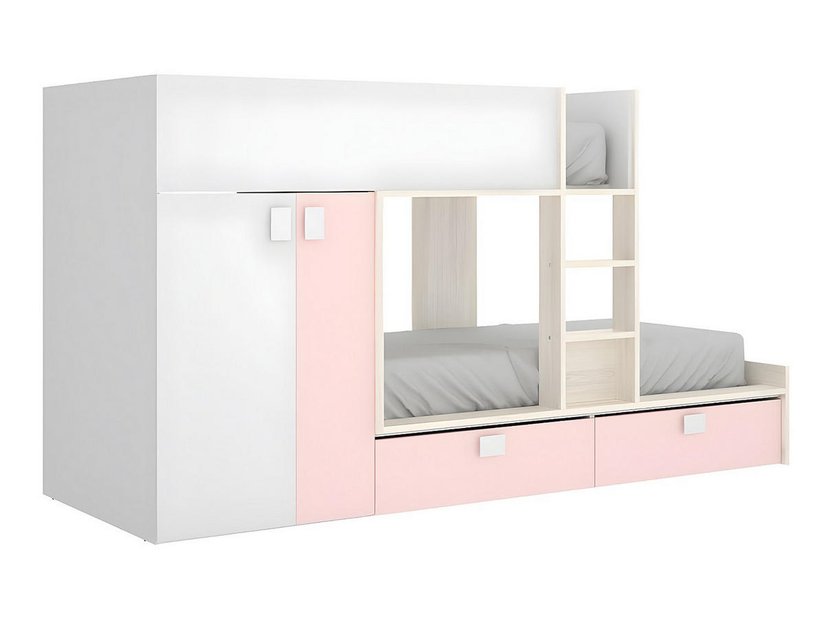 ETAGENBETT - 2 Personen - holz - puderrosa, weiß Juanito - Hellrosa/Weiß, Holz (90/190cm) - Vente-Unique