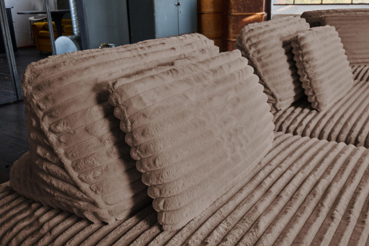 MODULSOFA WIOLO SOFT 2 MODULE 2 KISSEN Taupe Cord - Taupe/Schwarz, Kunststoff/Textil (222/84/111cm) - KAWOLA