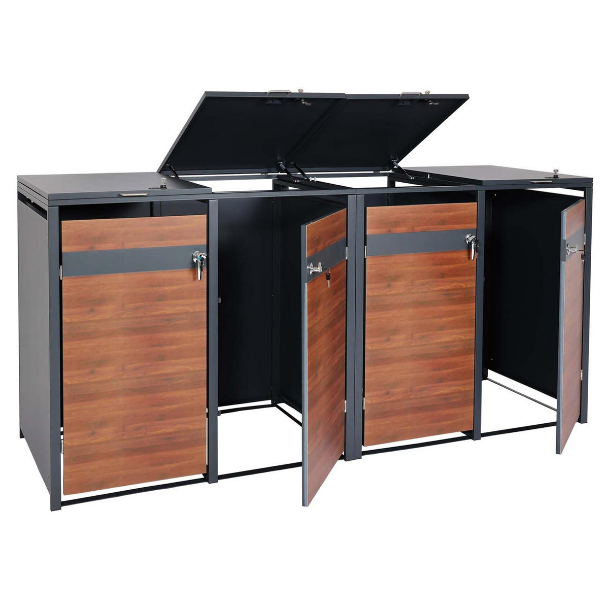 MÜLLTONNENBOX 4er/8er XL 117x290x98cm Anthrazit Kirsche-Holzoptik Dunkelbraun - Kirschbaumfarben, Metall (290/117/98cm) - PROREGAL