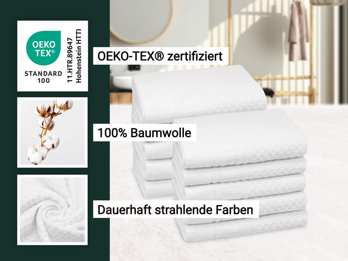 HANDTÜCHER, 10er-Set, 50x100 cm, 100% Baumwolle, Weiß - Weiß, Textil (50/100cm) - Zollner