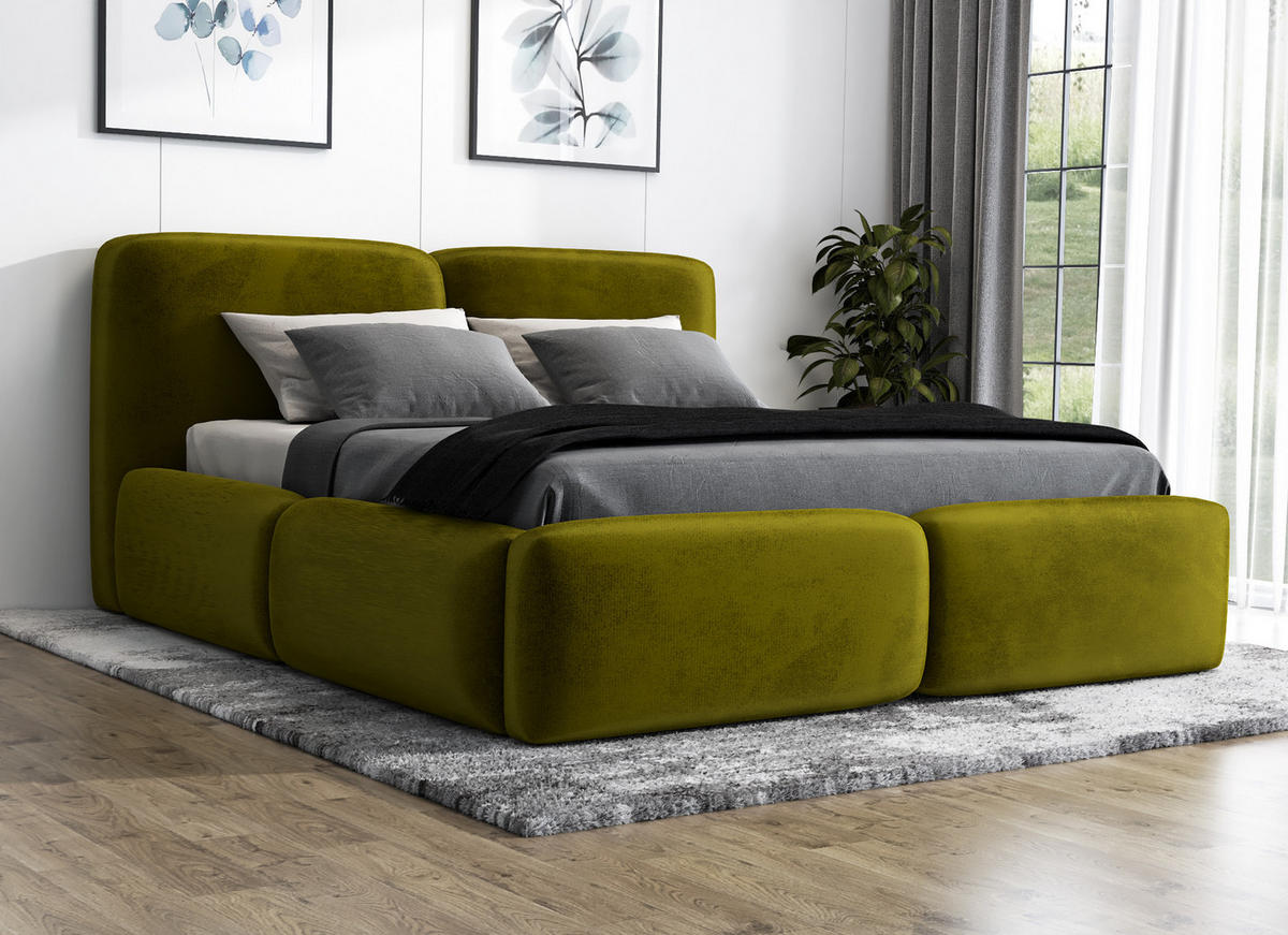 POLSTERBETT OLKE 140x200 Olivgrün - Olivgrün, Textil (140/200cm) - A&J MöbelLand