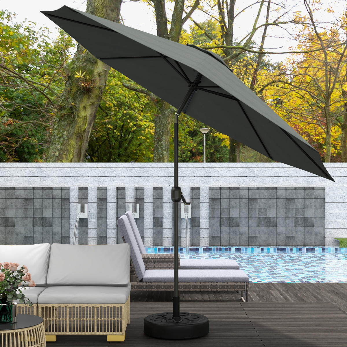 SONNENSCHIRM DE-11357 neigbar, mit Kurbel, Ø 3 m Grau - Dunkelgrau, Metall (295/295cm) - ComfortXL