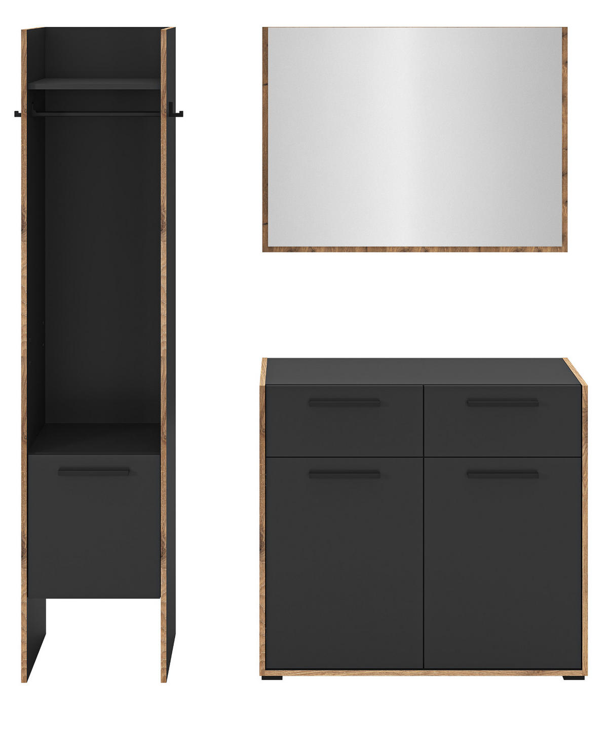 GARDEROBE-SET grau und Nox Eiche, Garderobenkombination 3-teilig, 152 x 189 cm, Salud - Dunkelgrau/Eichefarben, Holzwerkstoff/Kunststoff (152/189/37cm) - Inn.Furn