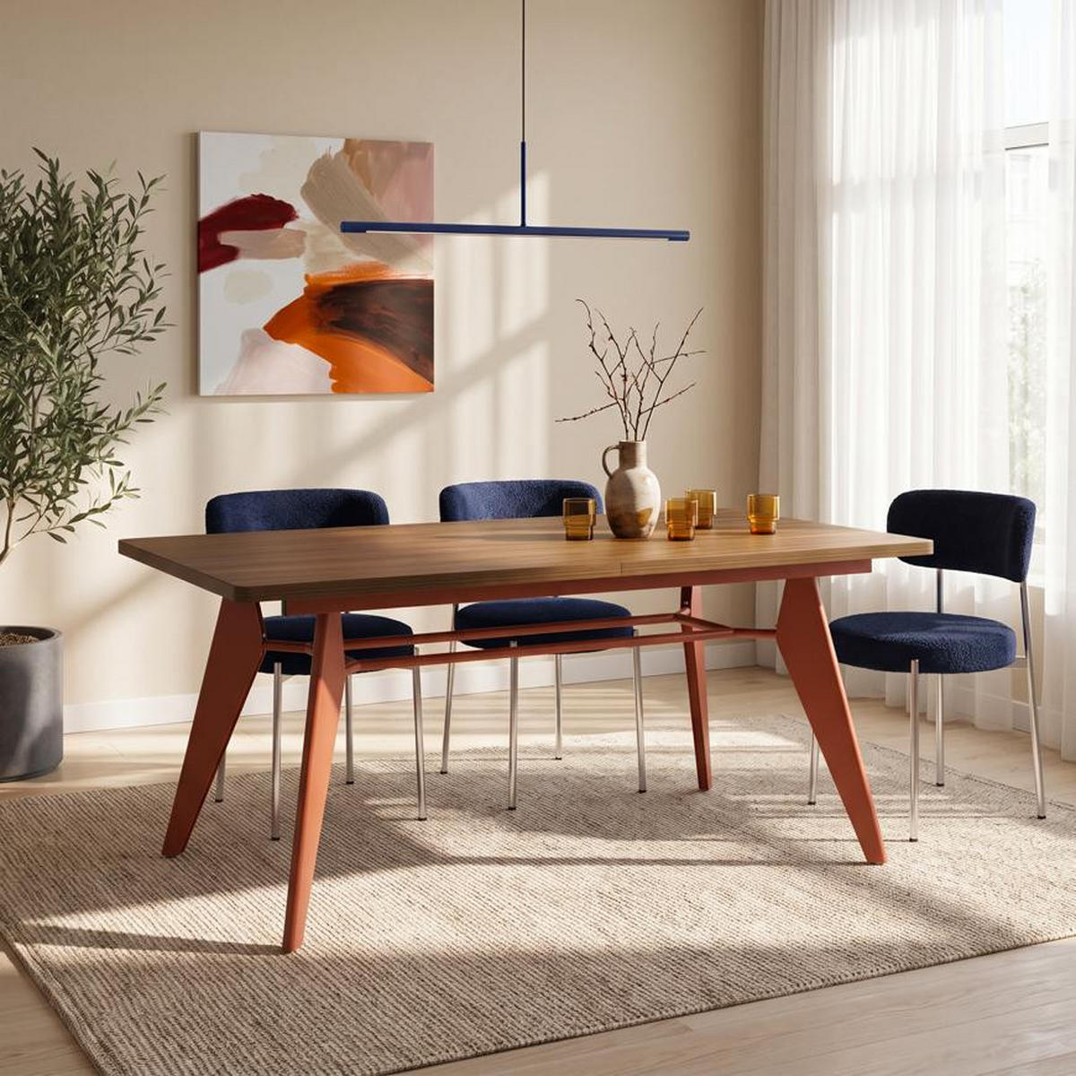 ESSTISCH ausziehbar 140/180cm Metallbeine Terracotta und Tischplatte Nussbaum-Optik Meloe - Terracotta/Nussbaumfarben, Holzwerkstoff/Metall (90/140/76cm) - Sicaan