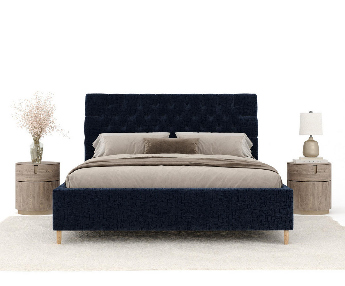 POLSTERBETT Vezzola Marineblau 180/200 cm im Chenille-Stoff - Naturfarben/Dunkelblau, Holz/Holzwerkstoff (180/200cm) - Maison de Reve