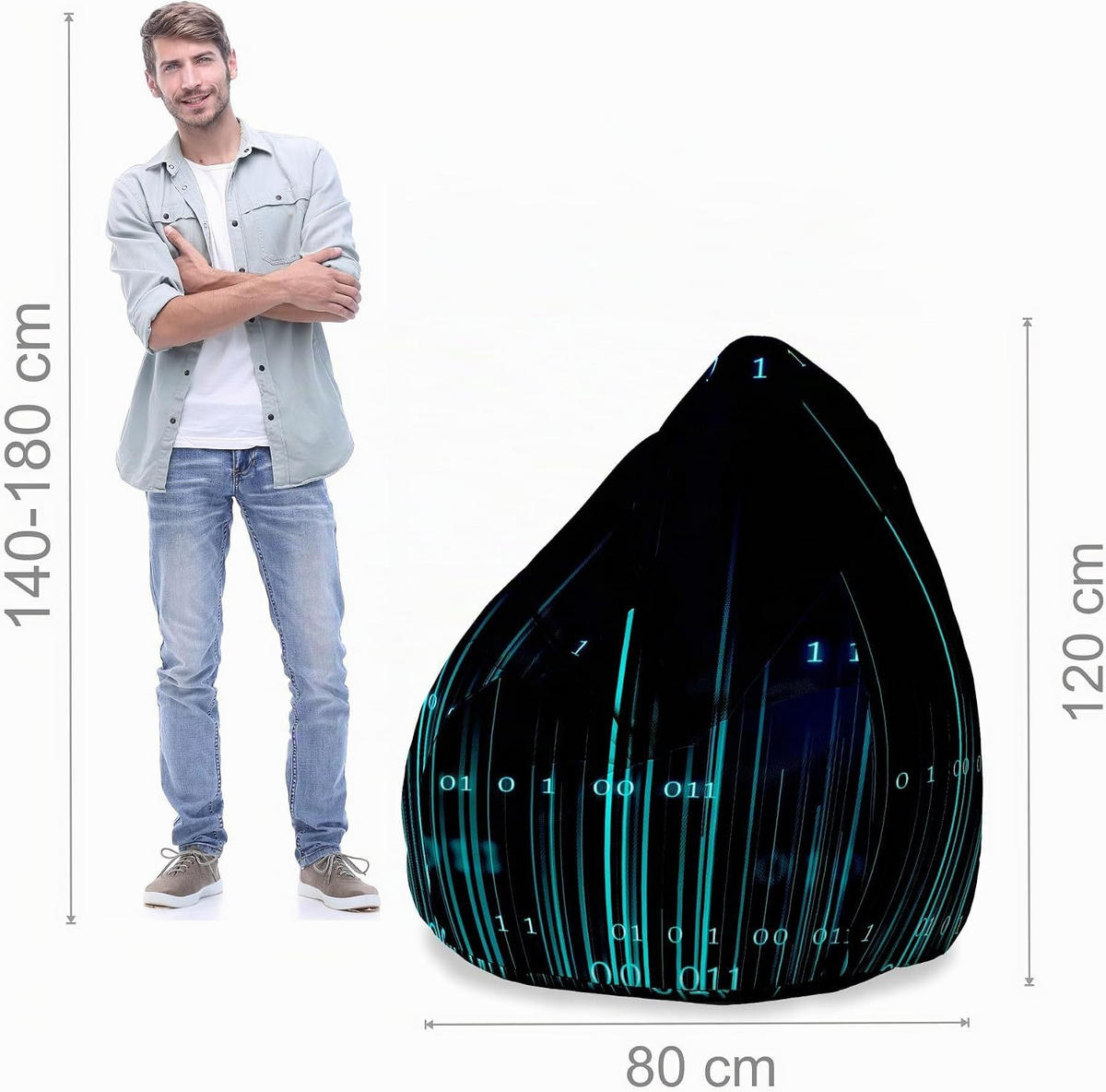 SITZSACK PEARSHAPE MIT FUßSTÜTZE Velvet 2-tlg Binary Code M - Blaugrau, Textil (70/120/70cm) - Dreamroots