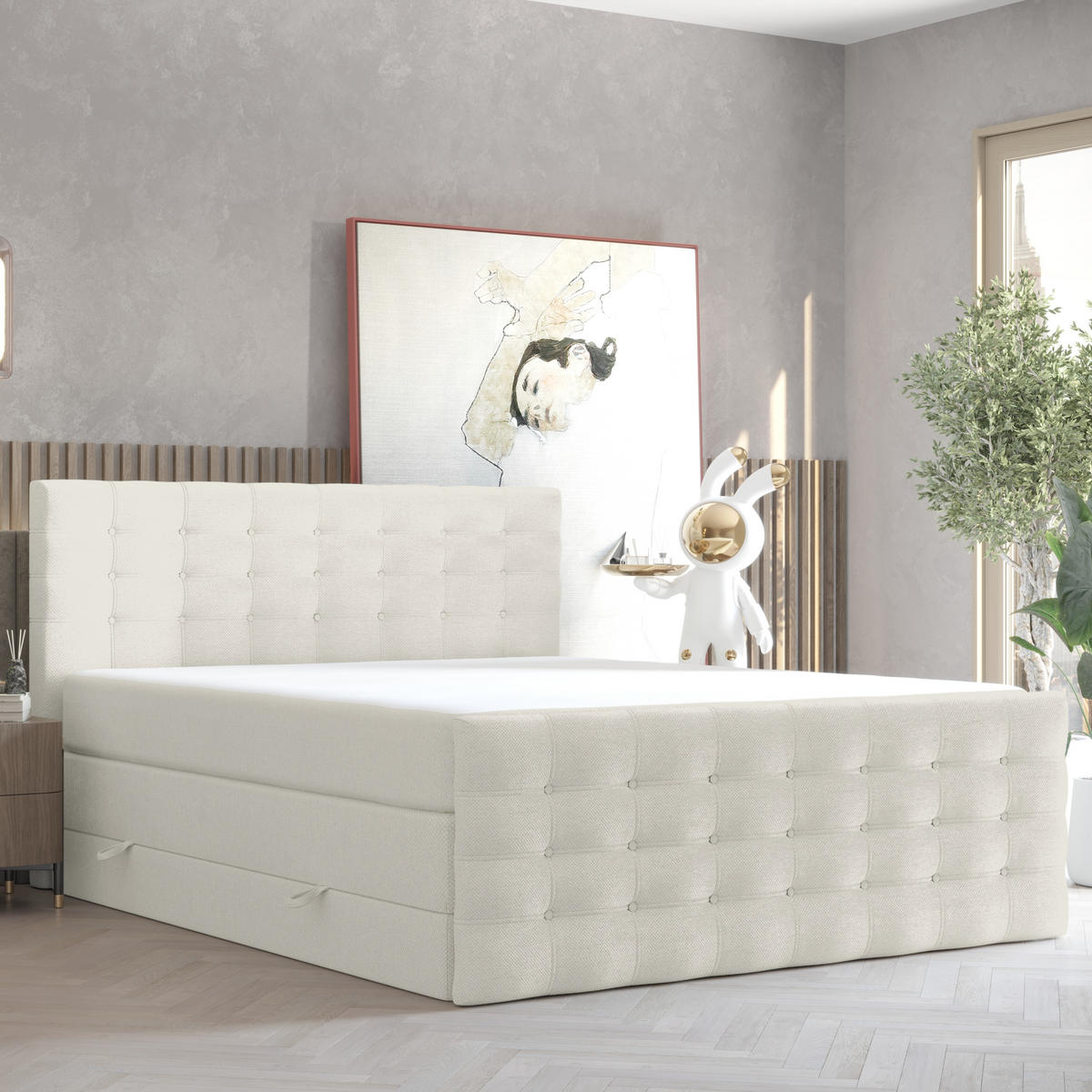 BOXSPRINGBETT Blend Creme 140/200 cm mit Matratze - Creme/Schwarz, Holz/Holzwerkstoff (140/200cm) - Maison de Reve