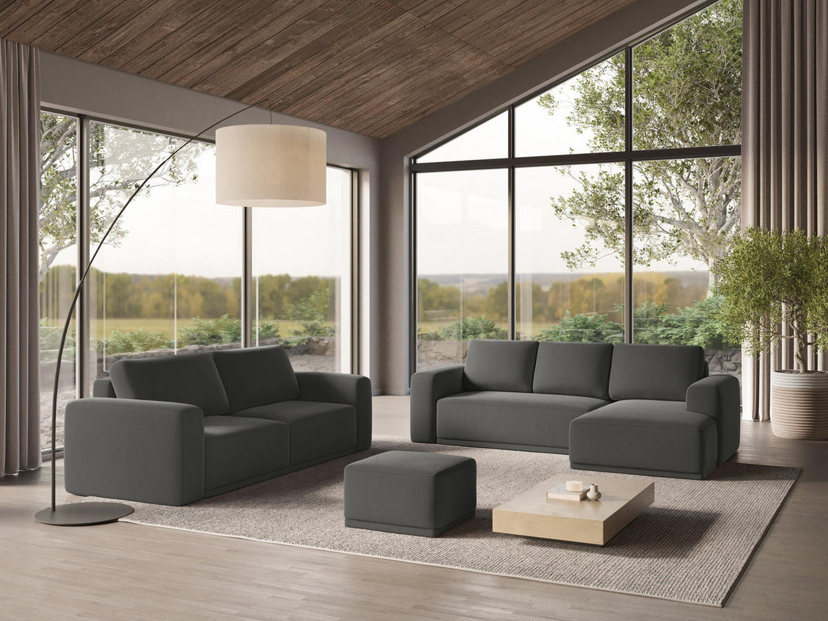 ECKSOFA mit Schlaffunktion Samt Stoff Grau - Dunkelgrau/Schwarz, Kunststoff/Textil (258/160cm) - Makamii