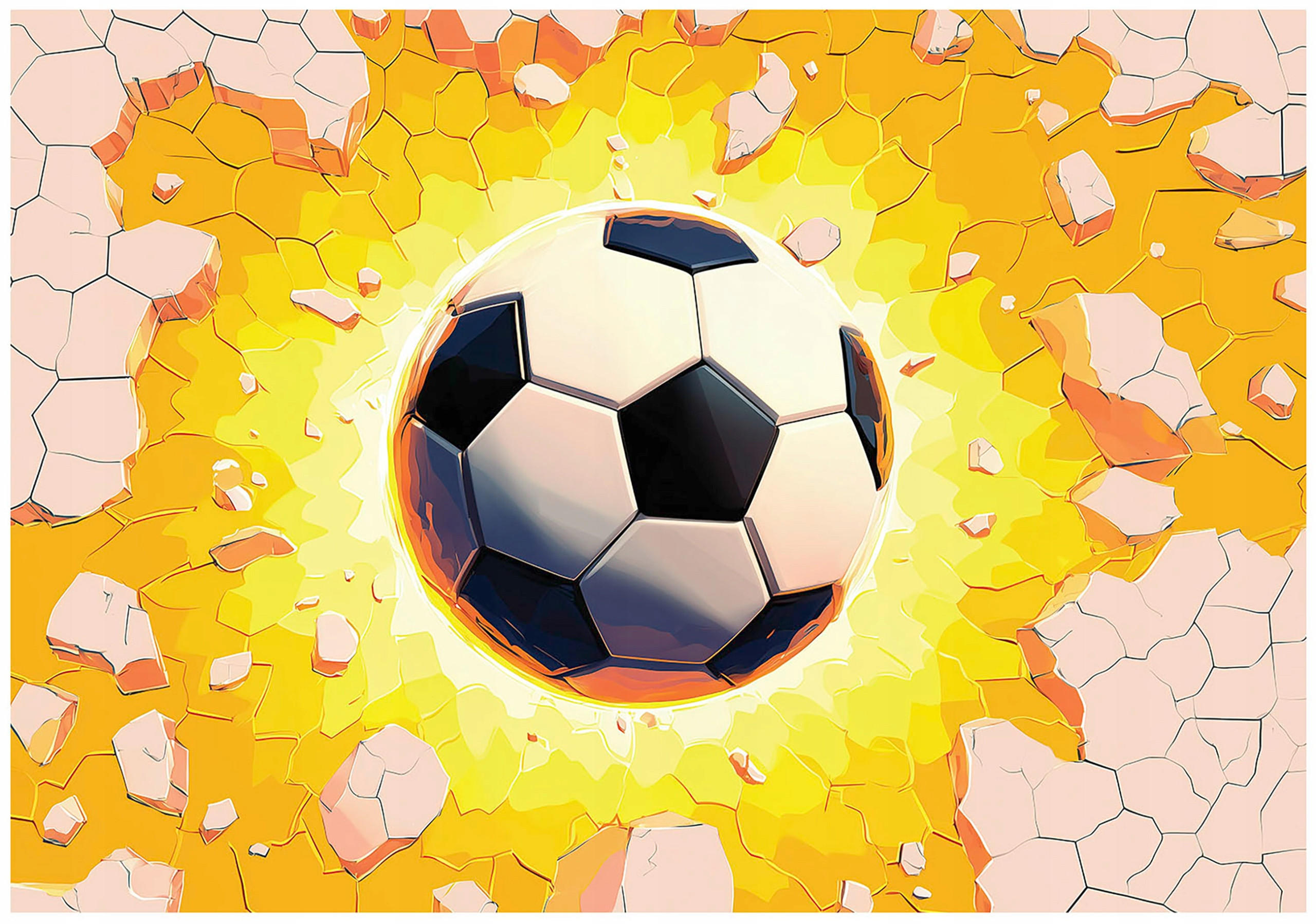 FOTOTAPETE Kinderzimmer Junge Fußball 3D Effekt 200x140 - Multicolor, Papier (200/140cm) - Wallarena