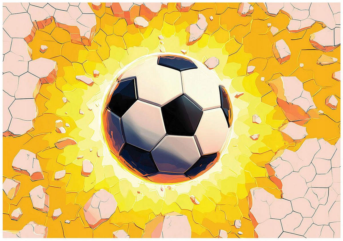FOTOTAPETE Kinderzimmer Junge Fußball 3D Effekt 200x140 - Multicolor, Papier (200/140cm) - Wallarena