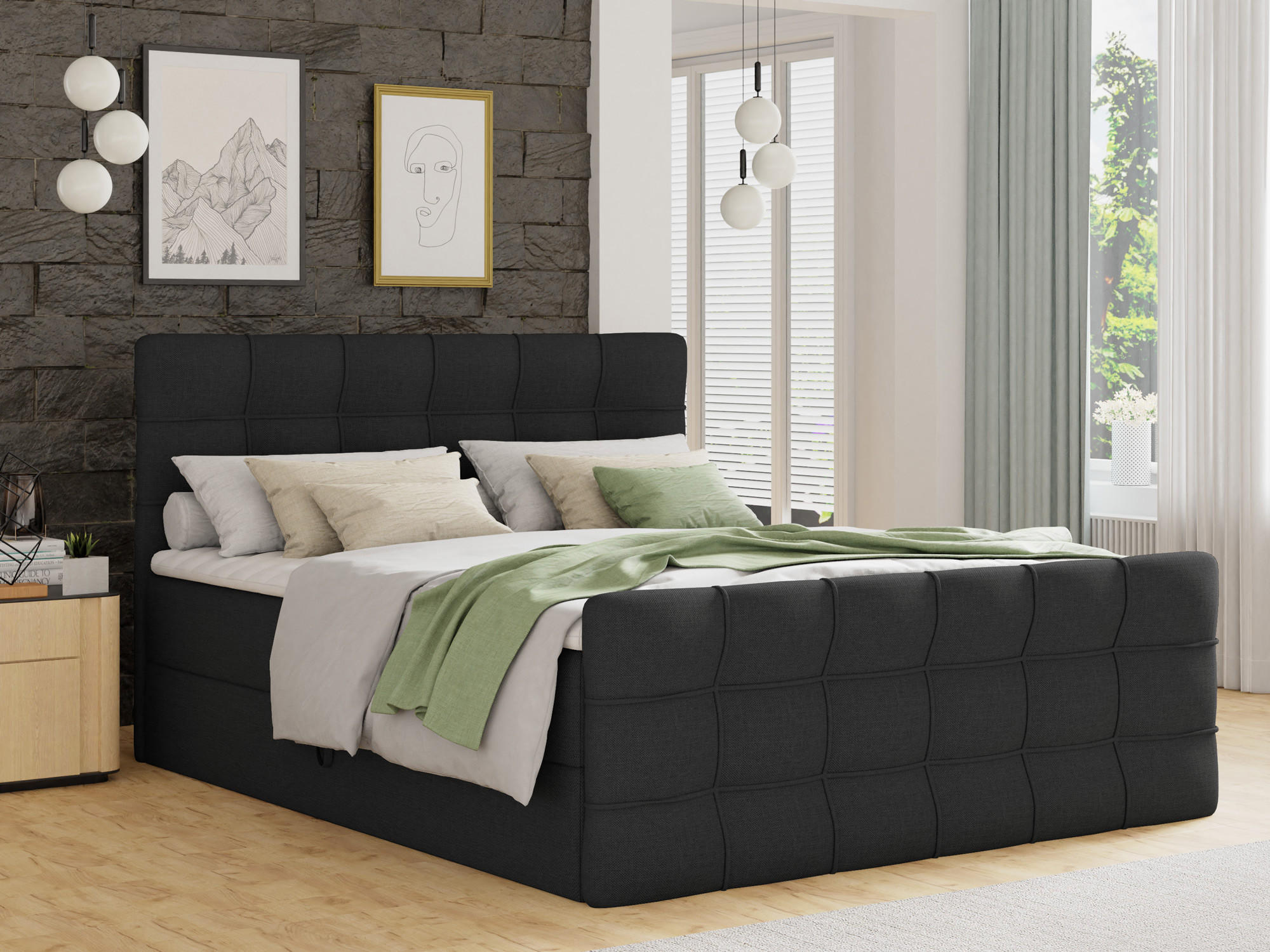 BOXBETT Best Lux - 180x200 - schwarz (Inari 100, Webstoff) - Schwarz, Holz/Holzwerkstoff (180/200cm) - Sofnet