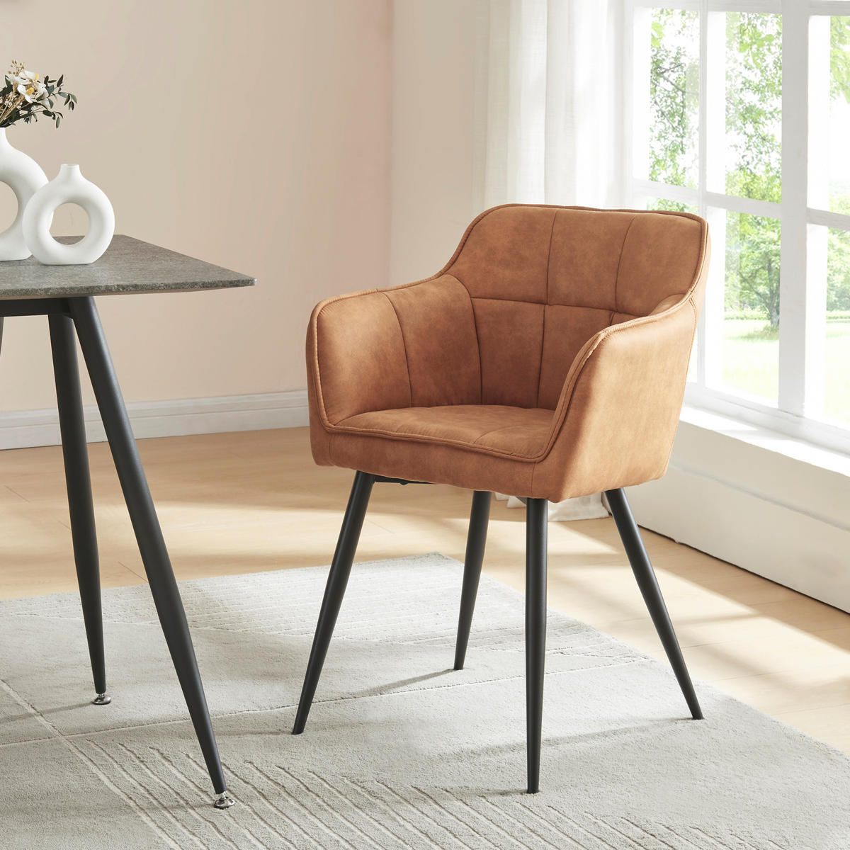 ARMLEHNSTUHL Birmingham - Schwarz/Braun, Textil/Metall (57/81/53cm) - [en.casa]