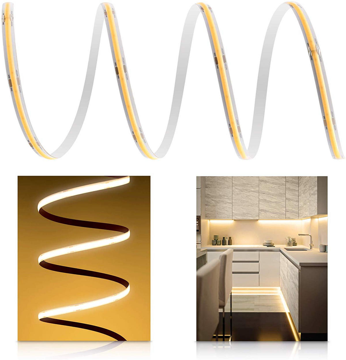 LED-COB-STREIFEN - 3 Meter warmweiß mit Schalter und Netzteil für kreative Beleuchtung - Weiß, Kunststoff (300cm) - Northpoint