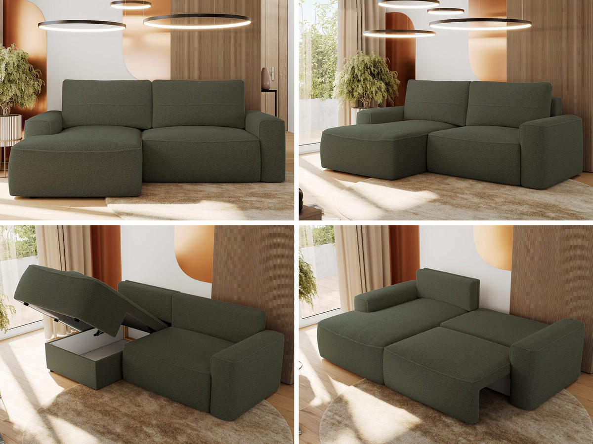 ECKSOFA BELLUNO L Grün Boucle - Links - Schwarz/Grün, Textil (144/233cm) - MKS