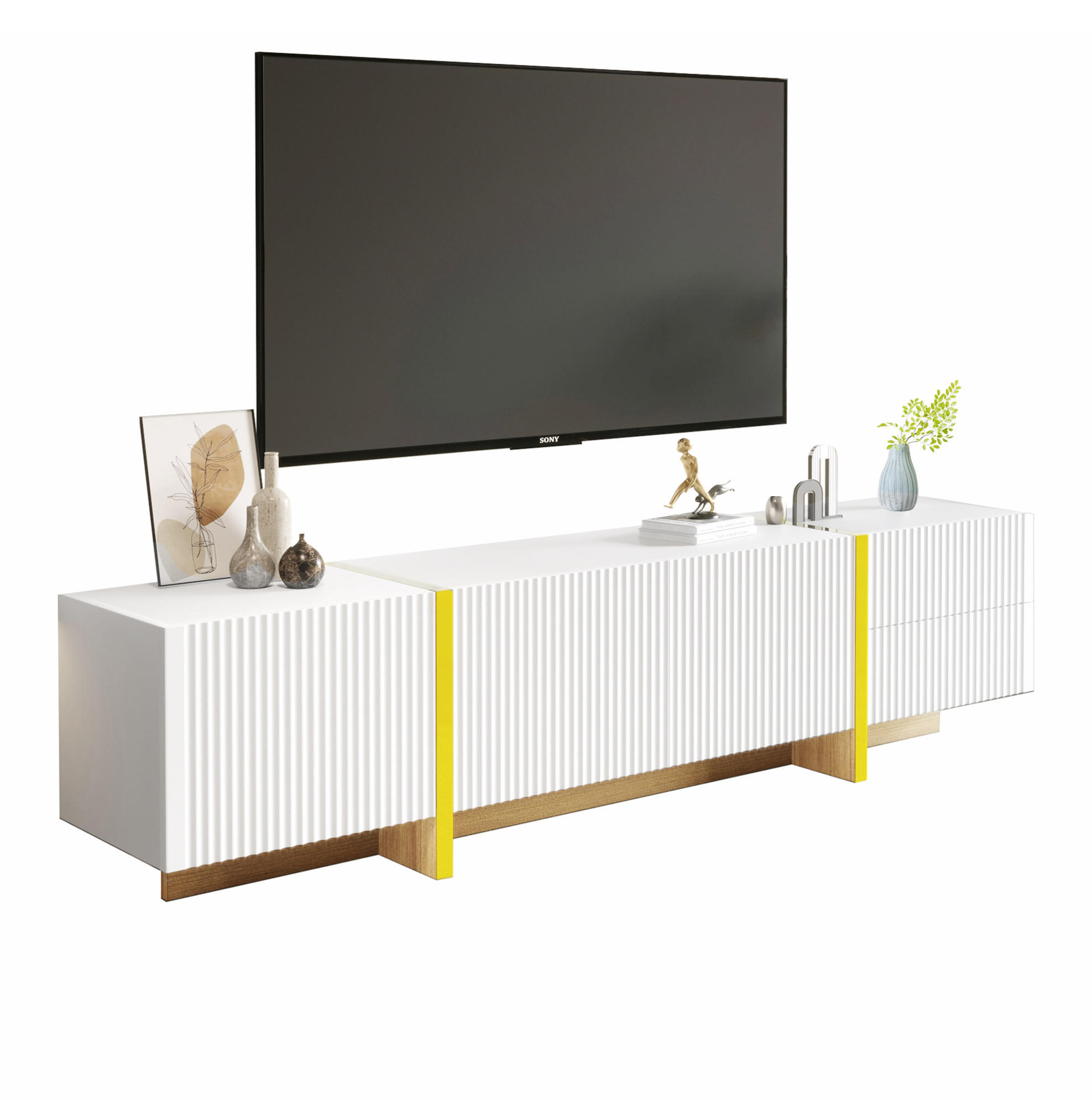 LOWBOARD 190/35/45 cm aus MDF und Spanplatte mit Dämpfungsscharnieren Weiß/Gold - Weiß, Holzwerkstoff (190/45/35cm) - Modenvie