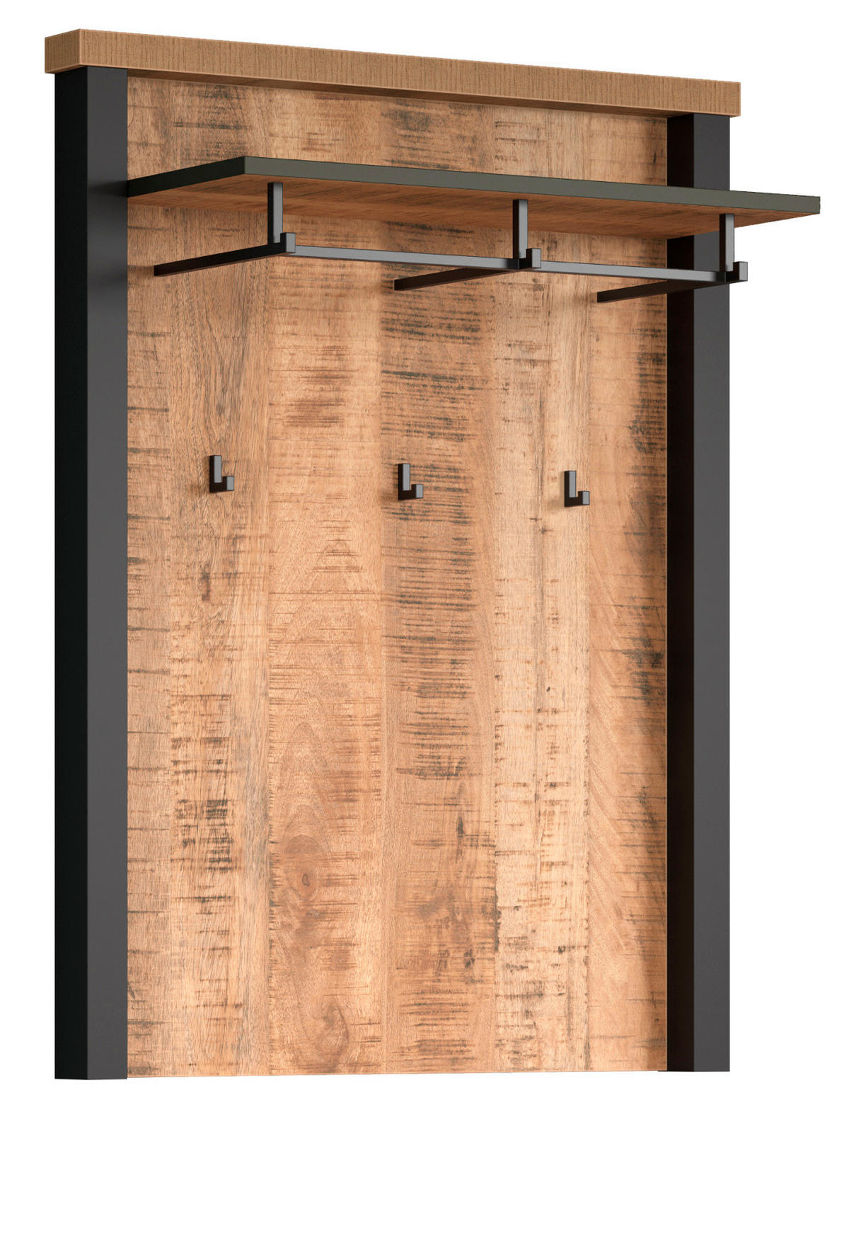 GARDEROBENPANEEL Mango, schwarz 73 x 95 cm, Wandgarderobe mit Kleiderstange - Schwarz/Naturfarben, Holzwerkstoff/Metall (73/95/27cm) - Top.Furn