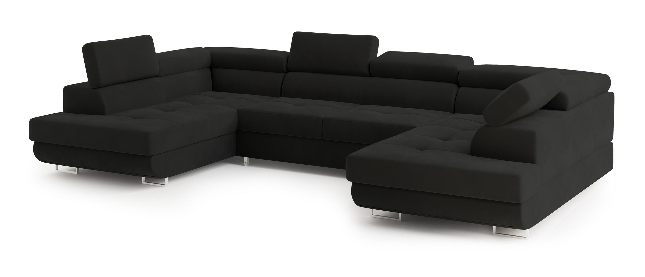 ROHOVÁ SEDAČKA RAGGIO černá - stříbrná/černá, kov/dřevo (336/202cm) - MASSENO