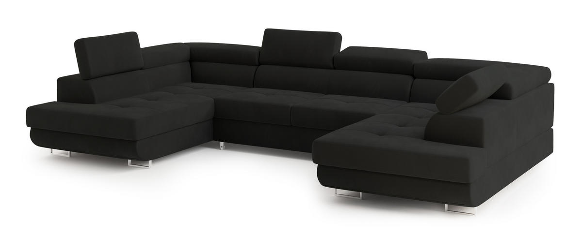 ROHOVÁ SEDAČKA RAGGIO černá - stříbrná/černá, kov/dřevo (336/202cm) - MASSENO