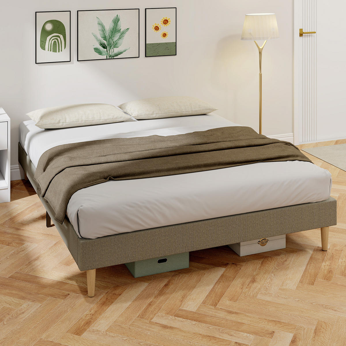 BETT 160x200 cm DE-14652 mit gepolstertem Rippenvelours Grau - Grau, Textil (160/200cm) - ComfortXL