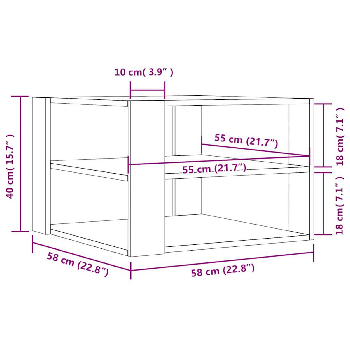 COUCHTISCH 58/58/40 cm aus Holzwerkstoff Weiß mit 2 Ablageflächen - Weiß, Holz (58/58/40cm) - vidaXL