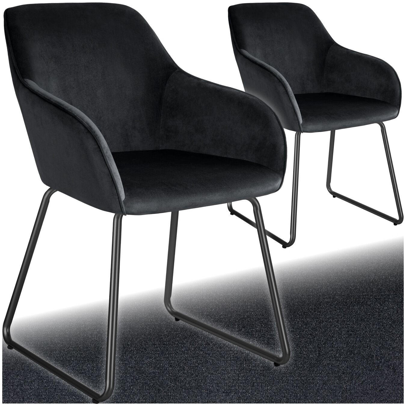 ESSZIMMERSTUHL Jeane,57 x 61 x 85,5 cm, Belastbarkeit 120 kg,Samtoptik schwarz/schwarz - Schwarz, Kunststoff (57/85.5/61cm) - tectake
