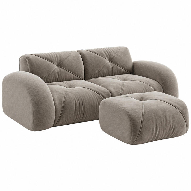 SOFA Modulares 2-Sitzer mit Hocker Chenille Braun - Braun, Kunststoff (171/204cm) - Meubliv