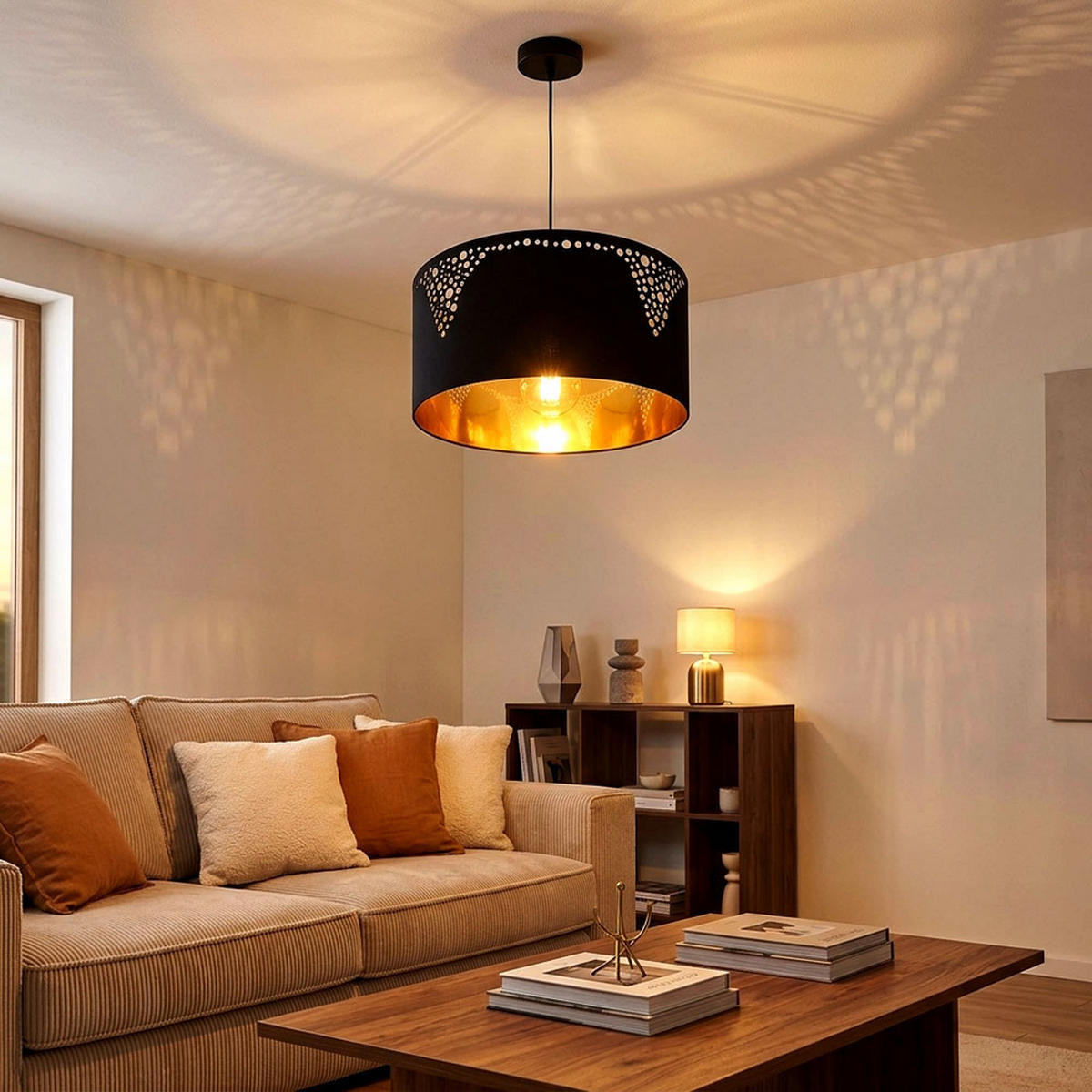 LED HÄNGELEUCHTE Metall Schwarz Gold - Schwarz, Metall (38/38/120cm) - Globo Lighting